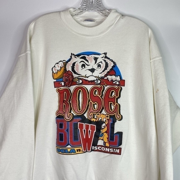 Vintage Hanes UW Badgers Rose Bowl 1994 White Crewneck Sweatshirt XL - Picture 2 of 10